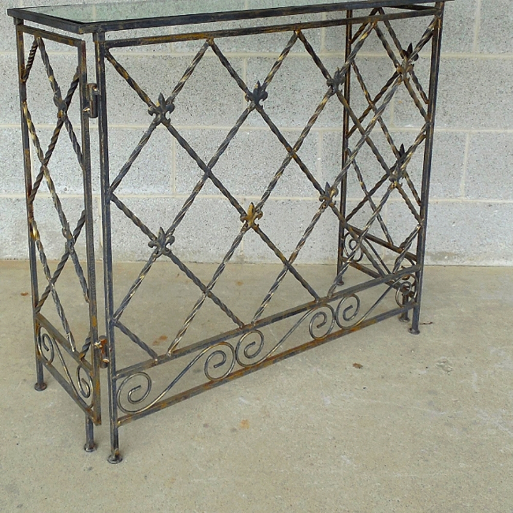Designer French Style Heavy Wrought Iron Glass Top Console 35"w X 12"d